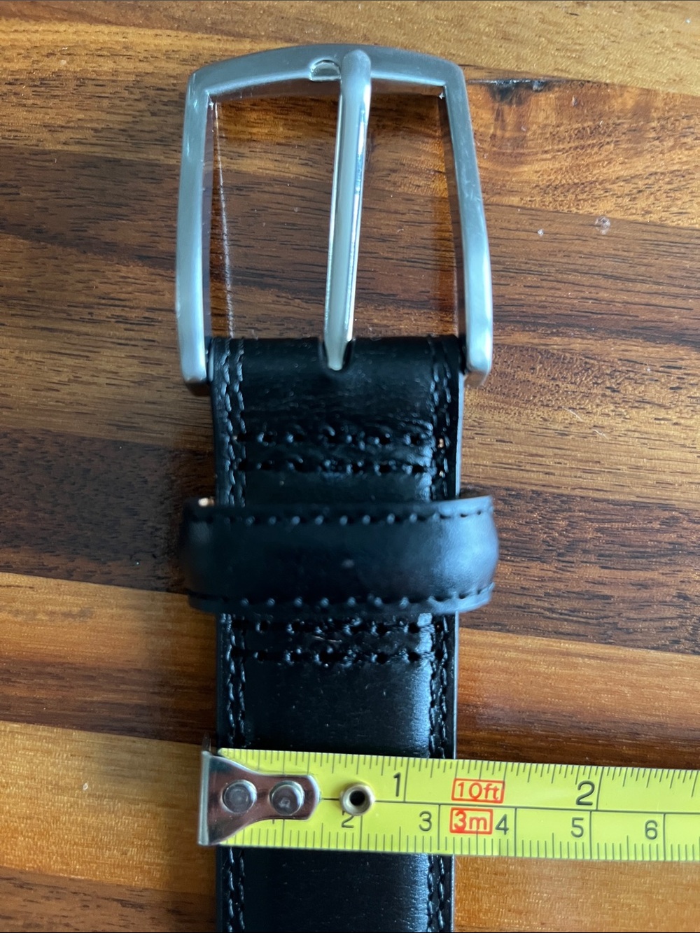 Lands’ End Black Leather Belt Sz 54 60” Long Silver Buckle Big & Tall - Picture 4 of 15
